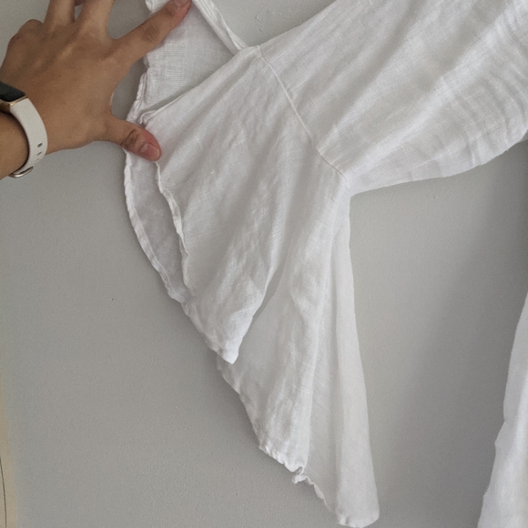 Zara off-shoulder bell sleeve linen blouse XS - Picture 5 of 7
